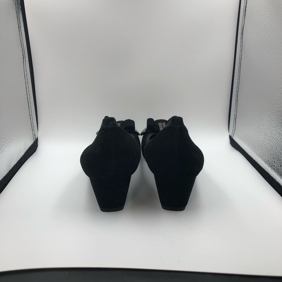 Stuart Weitzman Black Suede Silver Bow Derail Wedges Sz 9 - Picture 4 of 11